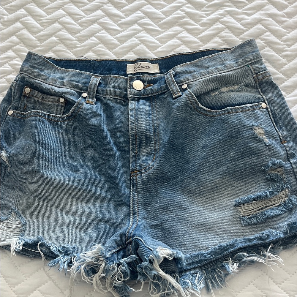 Elan Light Blue Distressed Denim Shorts